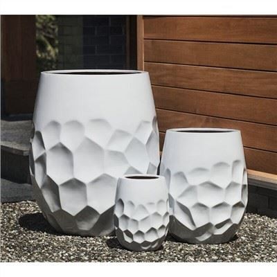 White Wave Round Cement Pot Planter