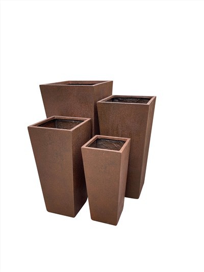 Fiberglass Tall Cube Planters With Antique Rustic Color